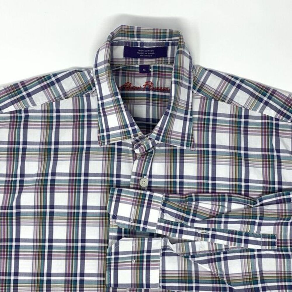 Alan Flusser Purple Plaid Cotton Long Sleeve Button Up Men's Shirt‎ Size Medium